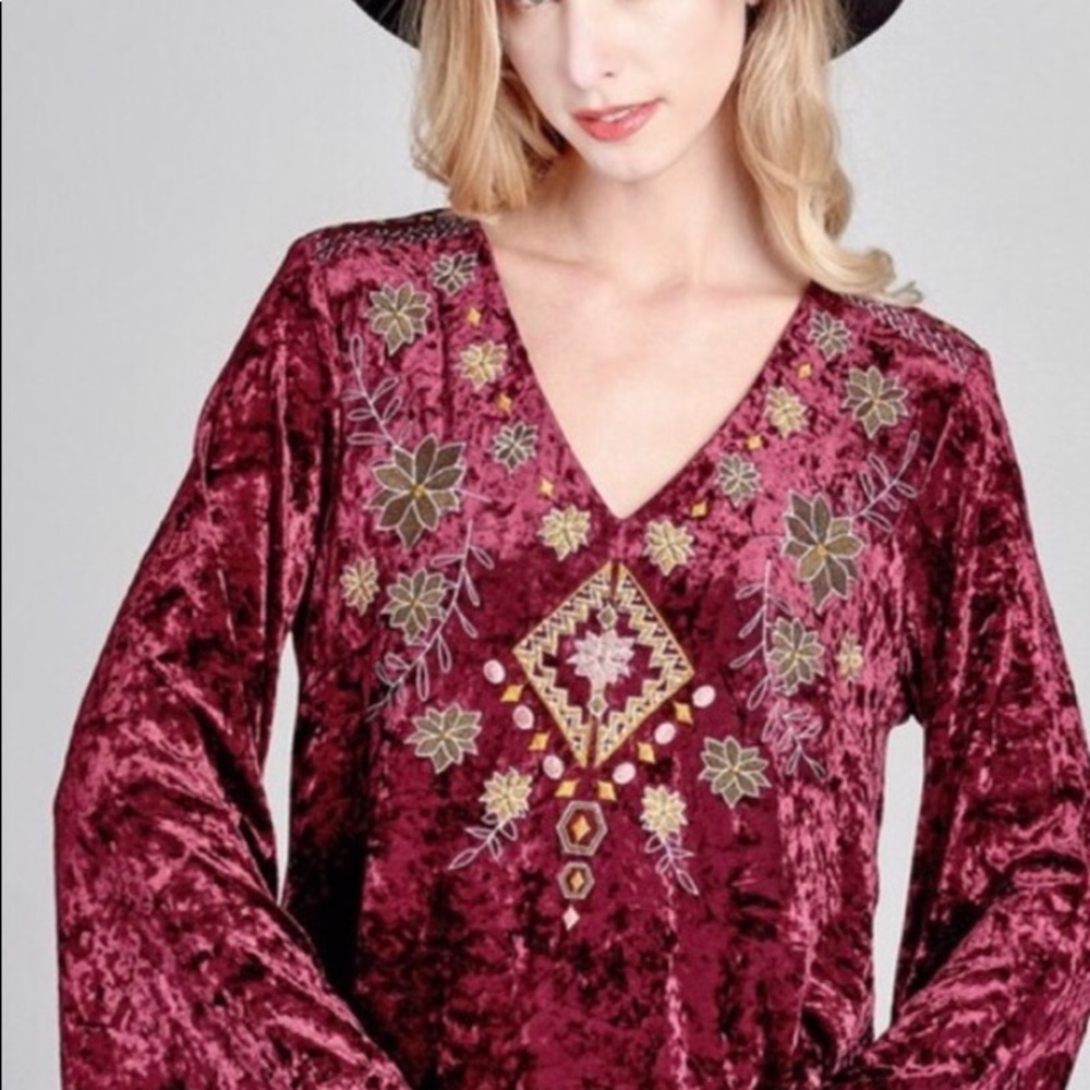 3/$30 Cranberry Bohemian Crushed Velvet Top - Picture 4 of 8